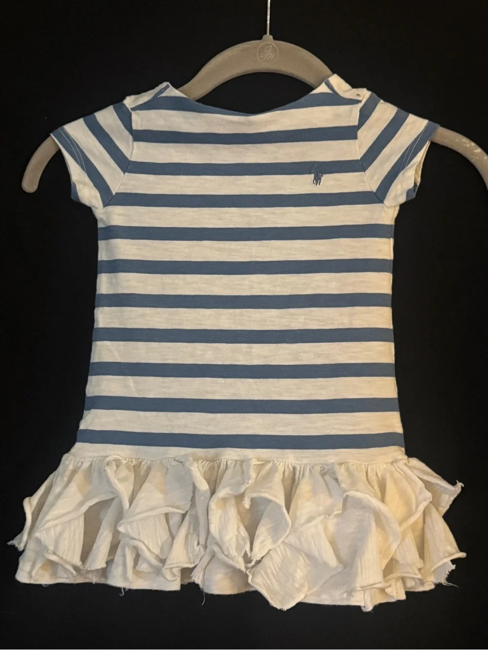 Ralph Lauren Toddler Girls Blue & White Striped Ruffle Dress 2T
